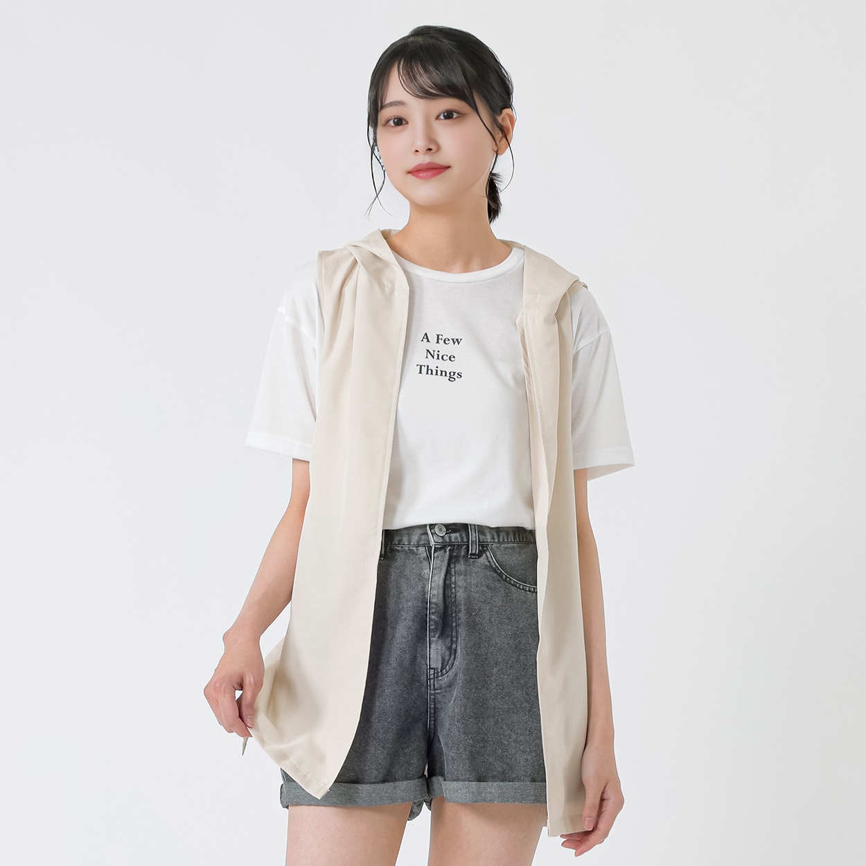 フードジレTシャツアンサンブル レディス Doublefocus(ダブルフォーカス)(アイボリー-L)