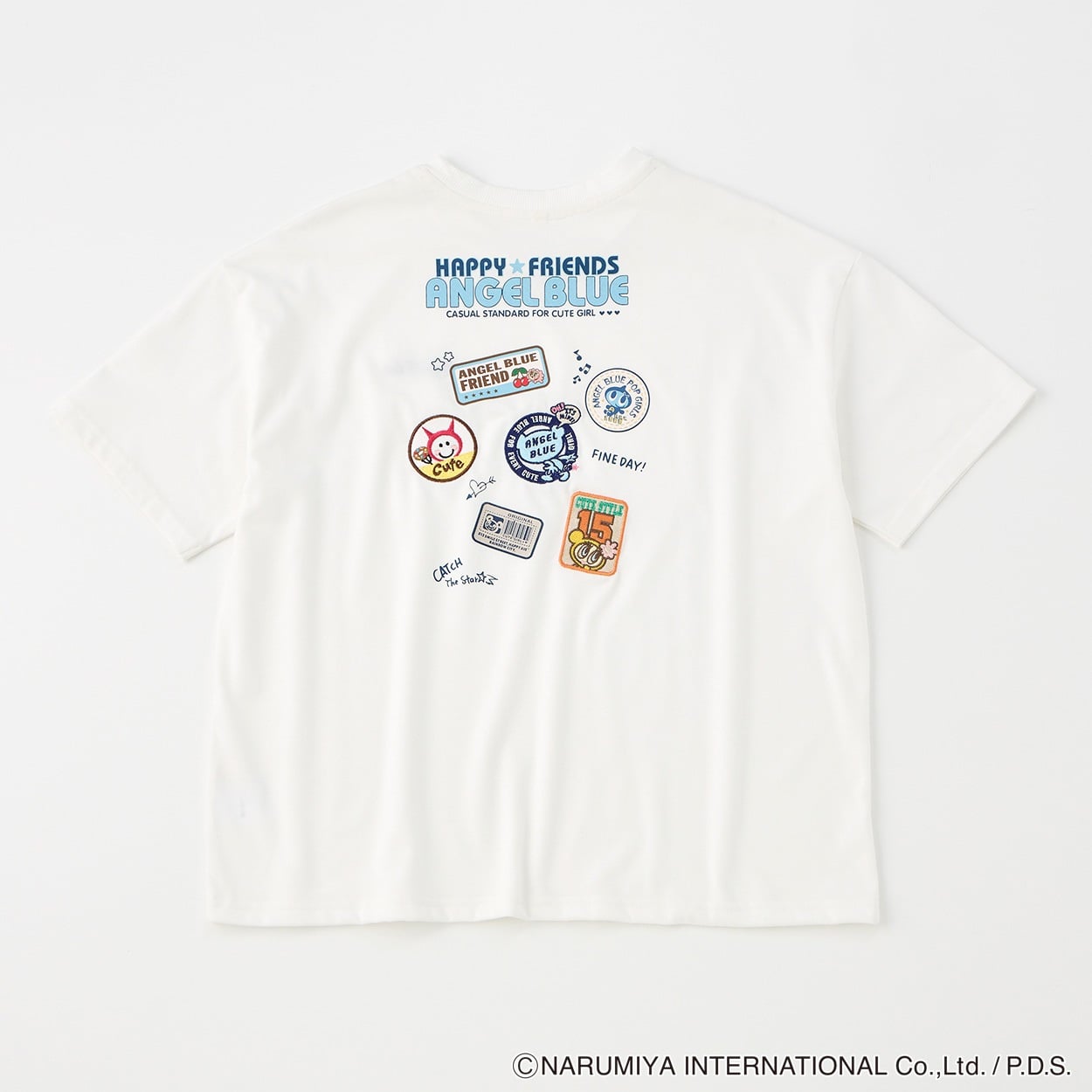 エンジェルブルーワッペン風Tシャツ レディス Doublefocus(ダブルフォーカス)(シロ-S)