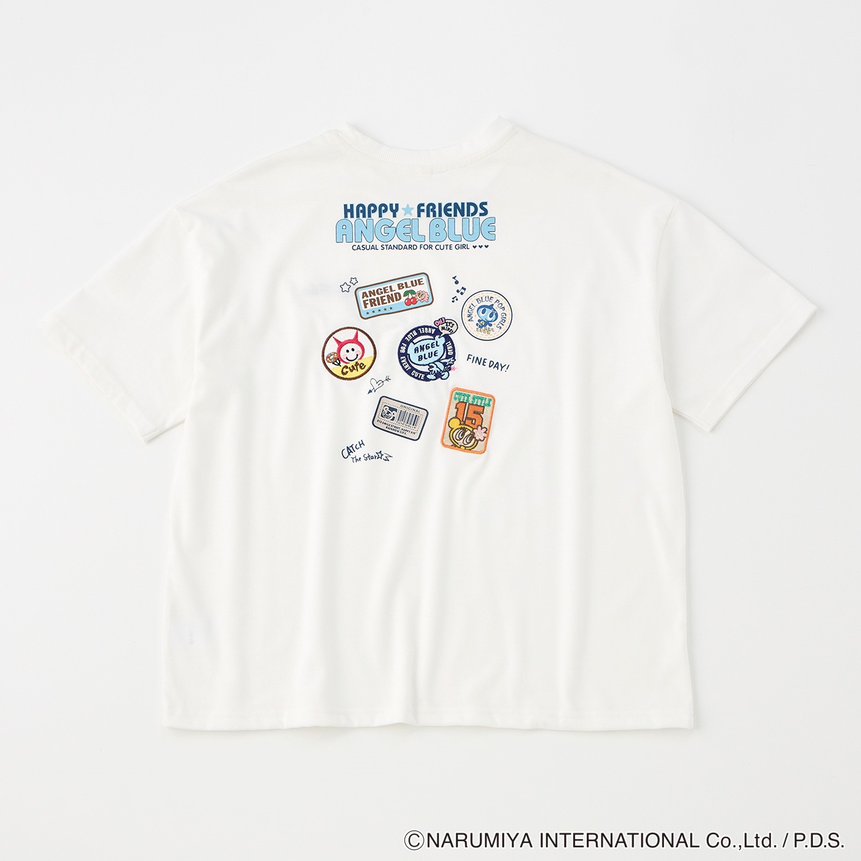 エンジェルブルーワッペン風Tシャツ レディス Doublefocus(ダブルフォーカス)(シロ-M)