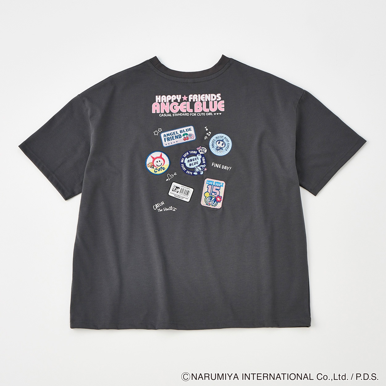 エンジェルブルーワッペン風Tシャツ レディス Doublefocus(ダブルフォーカス)(チャコ－ルグレ－-S)