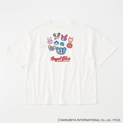 エンジェルブルーバックプリントTシャツ レディス Doublefocus(ダブルフォーカス)(シロ-S)