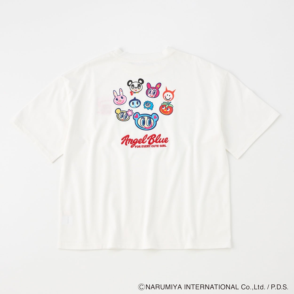 エンジェルブルーバックプリントTシャツ レディス Doublefocus(ダブルフォーカス)(シロ-S)
