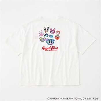 エンジェルブルーバックプリントTシャツ レディス Doublefocus(ダブルフォーカス)(シロ-S)
