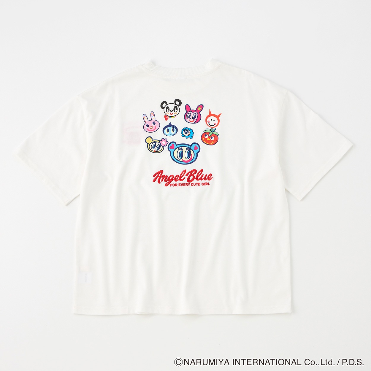 エンジェルブルーバックプリントTシャツ レディス Doublefocus(ダブルフォーカス)(シロ-M)