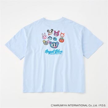 エンジェルブルーバックプリントTシャツ レディス Doublefocus(ダブルフォーカス)(ウスアオ-S)