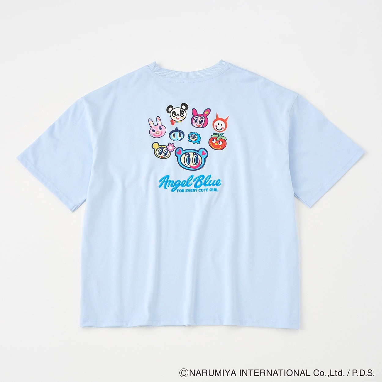 エンジェルブルーバックプリントTシャツ レディス Doublefocus(ダブルフォーカス)(ウスアオ-M)