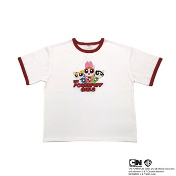 パワーパフガールズ リンガーTシャツ レディス Doublefocus(ダブルフォーカス)(シロ-S)