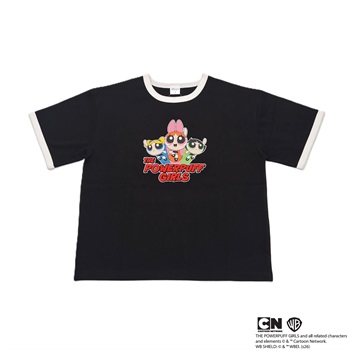 パワーパフガールズ リンガーTシャツ レディス Doublefocus(ダブルフォーカス)(クロ-S)