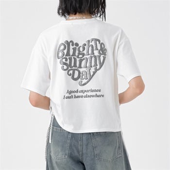 ラメ発砲ハート脇シャーリングTシャツ レディス Doublefocus(ダブルフォーカス)(シロ-S)