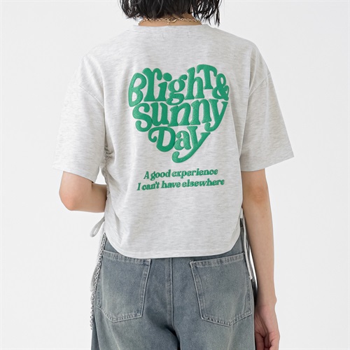 ラメ発砲ハート脇シャーリングTシャツ レディス Doublefocus(ダブルフォーカス)(キナリ-S)