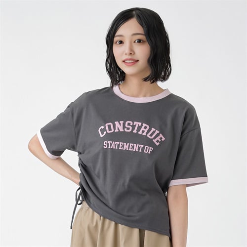 リンガーロゴフロッキーTシャツ レディス Doublefocus(ダブルフォーカス)(チャコ－ルグレ－-S)