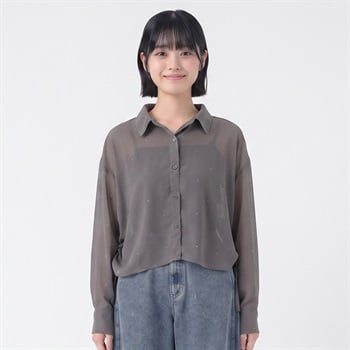 シフォンラインストーン付シャツ レディス Doublefocus(ダブルフォーカス)(チャコ－ルグレ－-S)