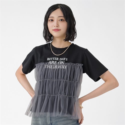 チュールビスチェドッキングTシャツ レディス Doublefocus(ダブルフォーカス)(チャコ－ルグレ－-S)