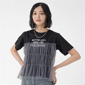 チュールビスチェドッキングTシャツ レディス Doublefocus(ダブルフォーカス)(チャコ－ルグレ－-S)