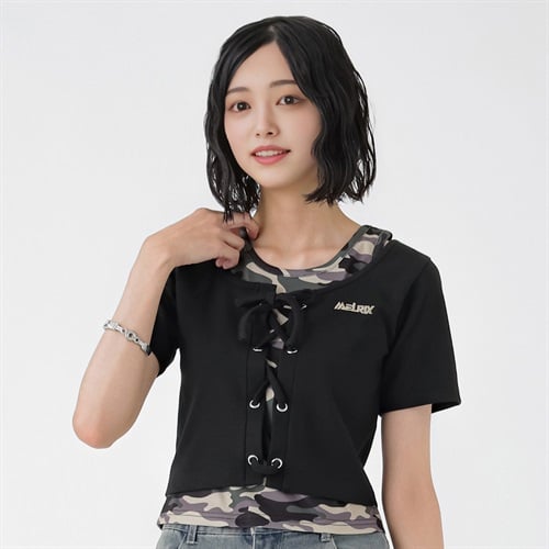 テレコリブフェイクレイヤードTシャツ レディス Doublefocus(ダブルフォーカス)