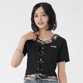テレコリブフェイクレイヤードTシャツ レディス Doublefocus(ダブルフォーカス)(クロ-M)