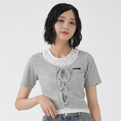 テレコリブフェイクレイヤードTシャツ レディス Doublefocus(ダブルフォーカス)(ウスグレー-S)