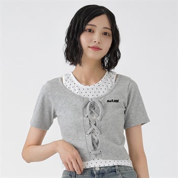 テレコリブフェイクレイヤードTシャツ レディス Doublefocus(ダブルフォーカス)(ウスグレー-S)