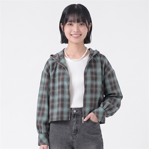 フード付チェックシャツ レディス Doublefocus(ダブルフォーカス)(チャ-S)