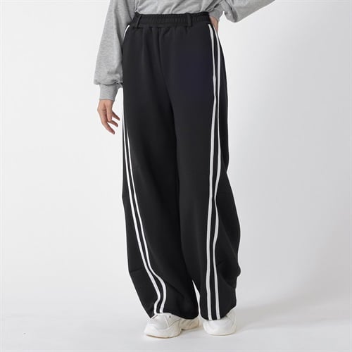 ライン入りワイイドパンツ レディス Doublefocus(ダブルフォーカス)(クロ-S)