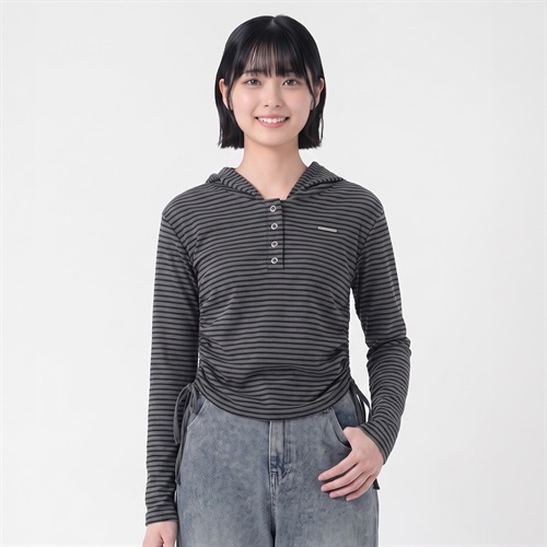 ラメテレコボーダー脇シャーリングカットソー レディス Doublefocus(ダブルフォーカス)(ボーダー-S)