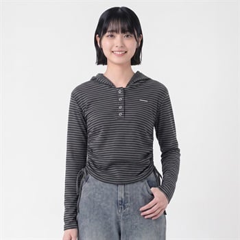 ラメテレコボーダー脇シャーリングカットソー レディス Doublefocus(ダブルフォーカス)(ボーダー-S)