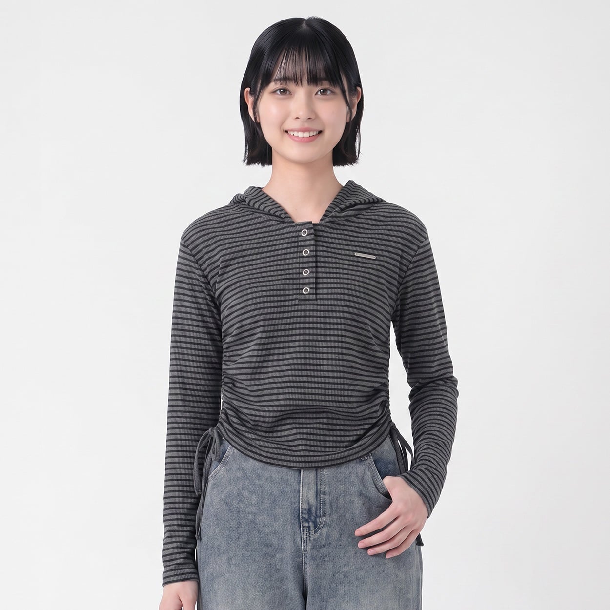 ラメテレコボーダー脇シャーリングカットソー レディス Doublefocus(ダブルフォーカス)(ボーダー-L)