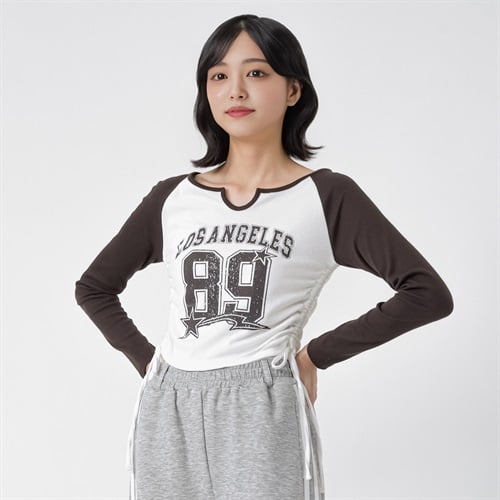 テレコリブキーネック脇シャーリングTシャツ レディス Doublefocus(ダブルフォーカス)(チャ-S)