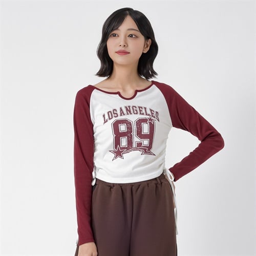 テレコリブキーネック脇シャーリングTシャツ レディス Doublefocus(ダブルフォーカス)(コイアカ-S)