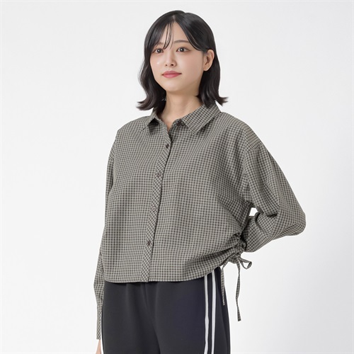脇シャーリングチェックシャツ レディス Doublefocus(ダブルフォーカス)(チャ-S)