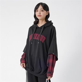 裏毛袖チェックビッグパーカ レディス Doublefocus(ダブルフォーカス)(クロ-S)
