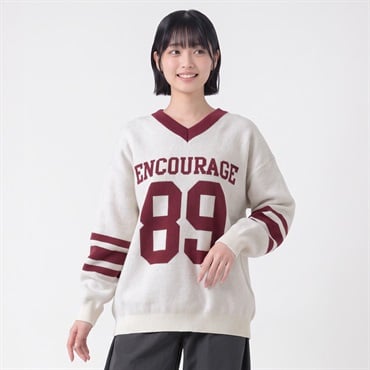 ニットナンバリングVネックプツオーバー レディス Doublefocus(ダブルフォーカス)(アイボリー-S)