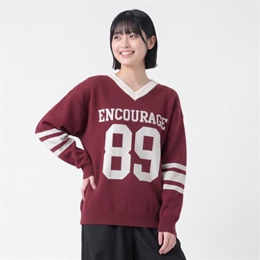 ニットナンバリングVネックプツオーバー レディス Doublefocus(ダブルフォーカス)(コイアカ-S)