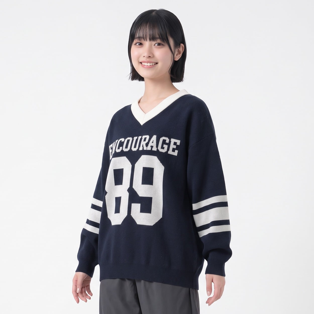 ニットナンバリングVネックプツオーバー レディス Doublefocus(ダブルフォーカス)(コイアオ-S)