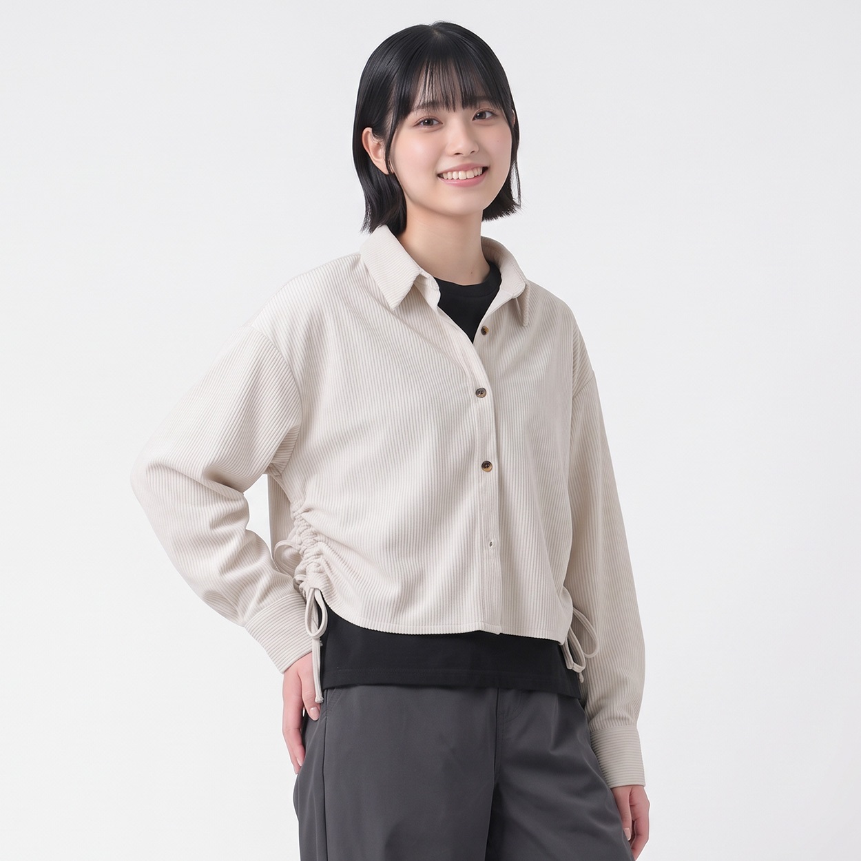 コーデュロイシャツアンサンブル レディス Doublefocus(ダブルフォーカス)(アイボリー-S)