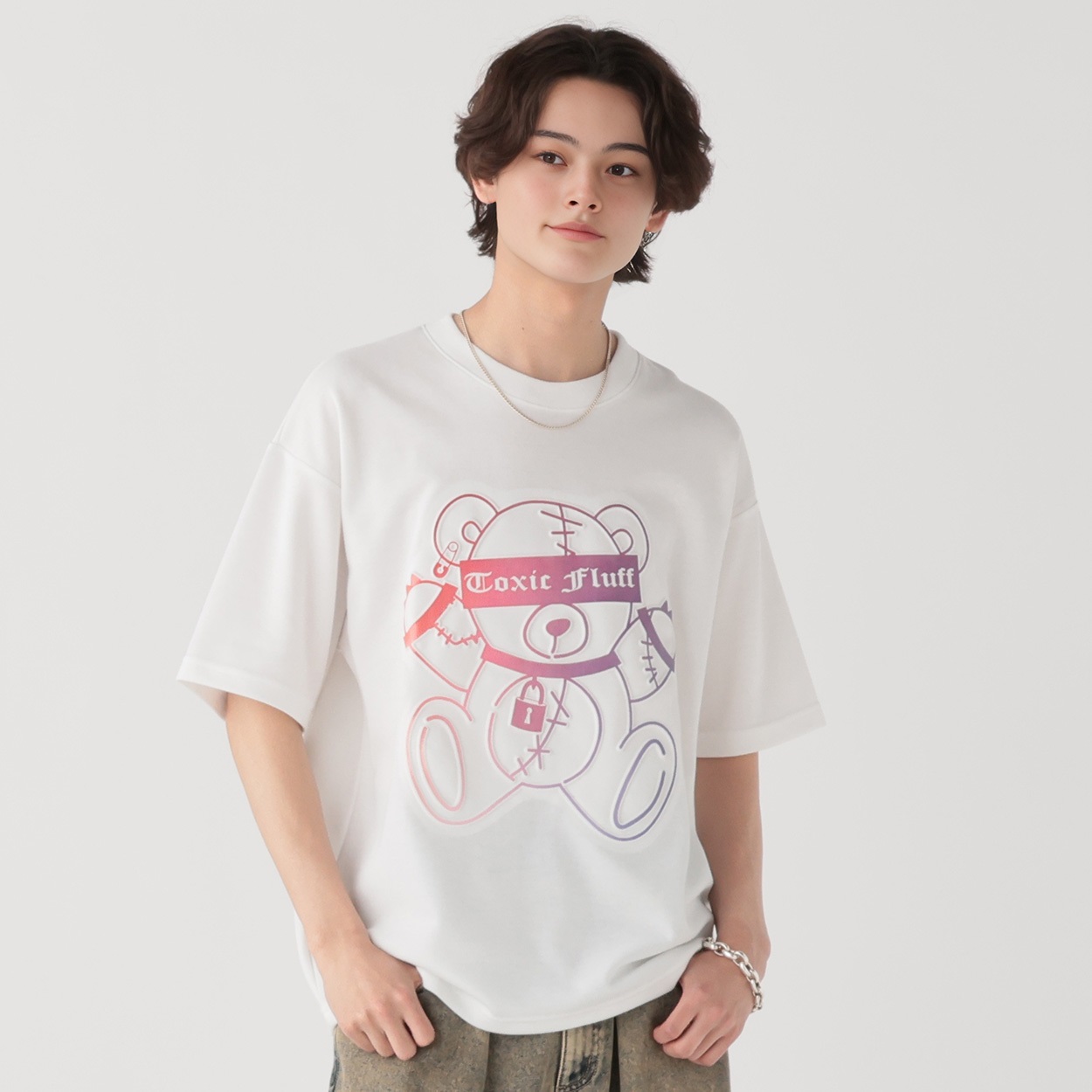 クマレインボーエンボスTシャツ メンズ Doublefocus (ダブル