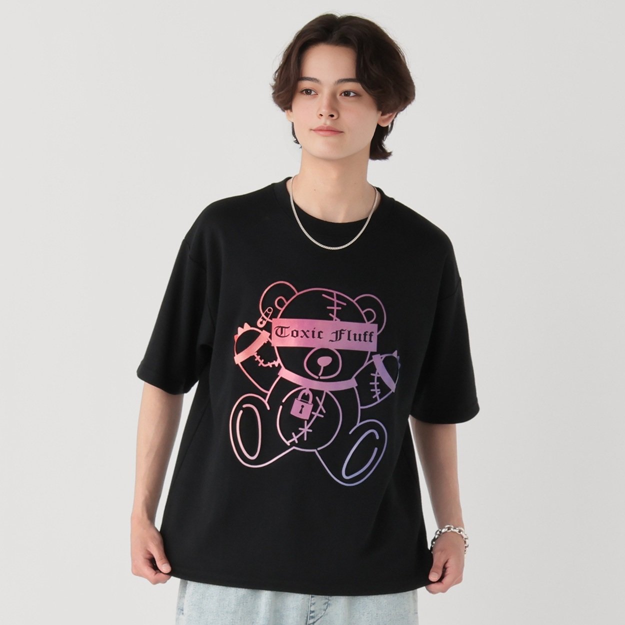 クマレインボーエンボスTシャツ メンズ Doublefocus (ダブル