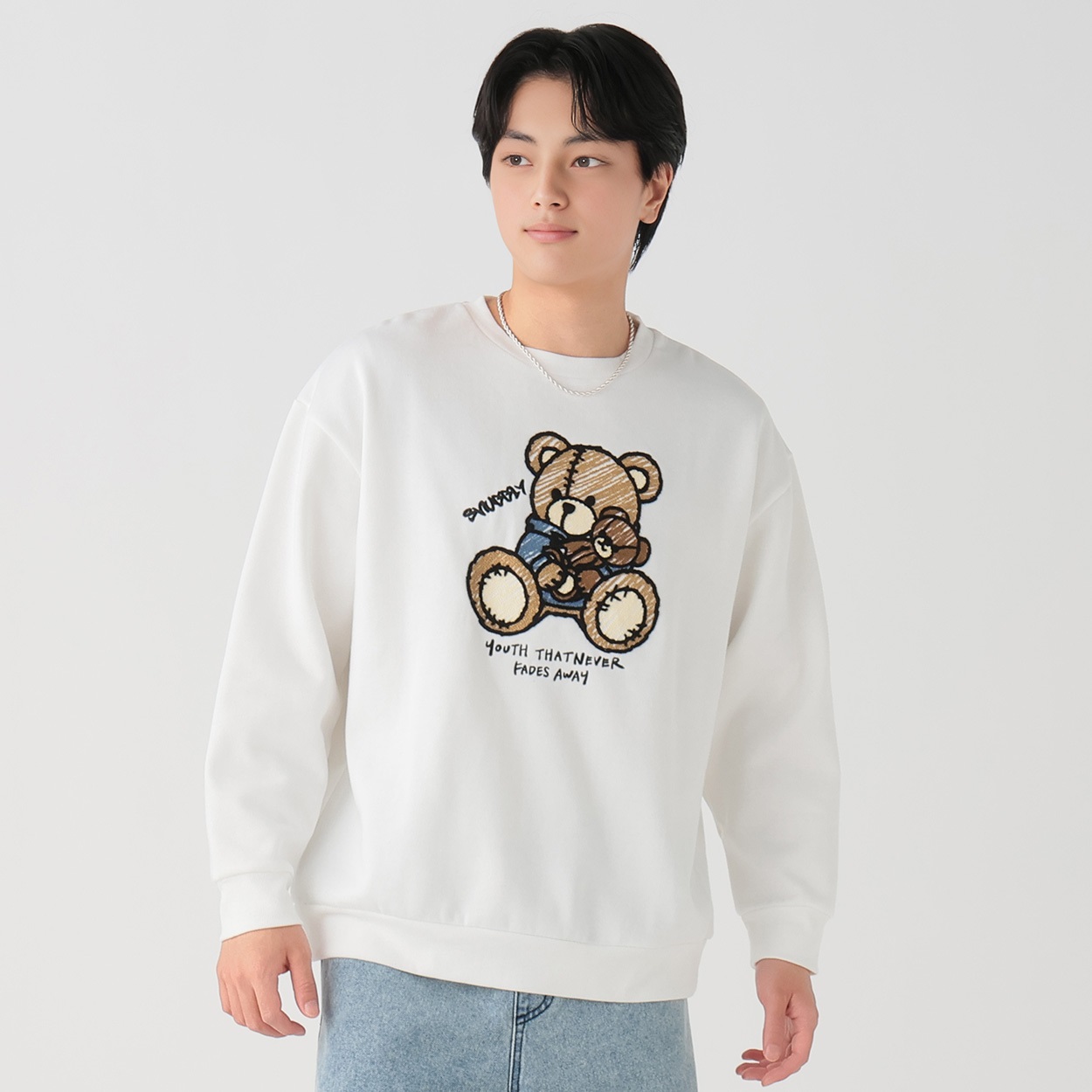 裏起毛クマチェーン刺繍プルオーバー メンズ Doublefocus(ダブル