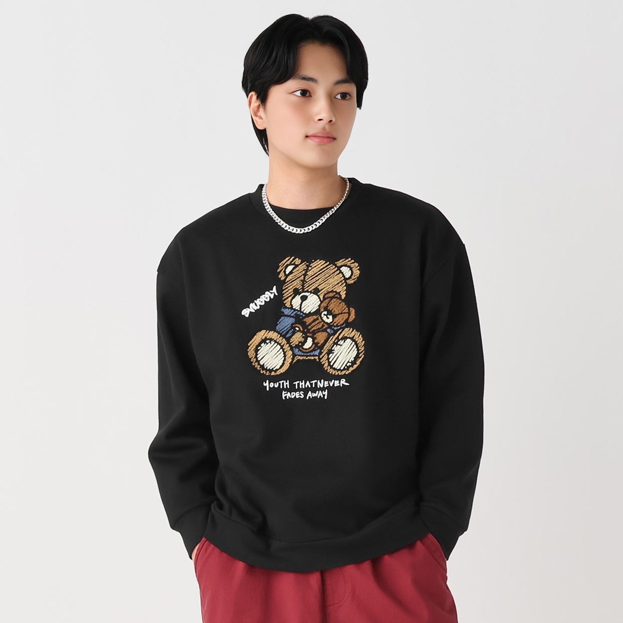 裏起毛クマチェーン刺繍プルオーバー メンズ Doublefocus(ダブル