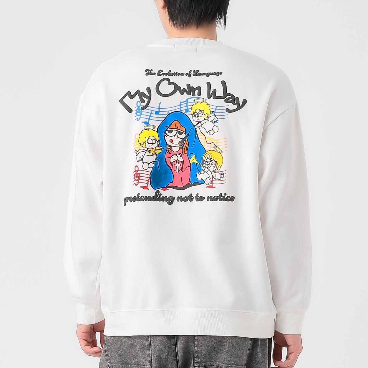 ウラキモウマリアプリントトレーナー メンズ Doublefocus(ダブル