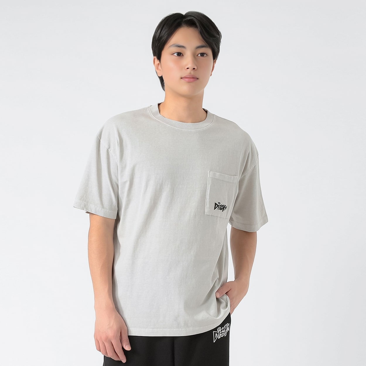 DIZZYピグメント半袖Tシャツ メンズ Doublefocus(ダブルフォーカス)(ウスグレー-M)