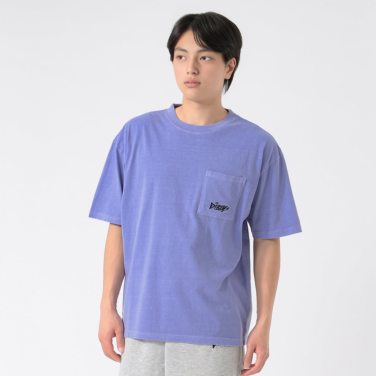 DIZZYピグメント半袖Tシャツ メンズ Doublefocus(ダブルフォーカス)(ウスムラサキ-S)