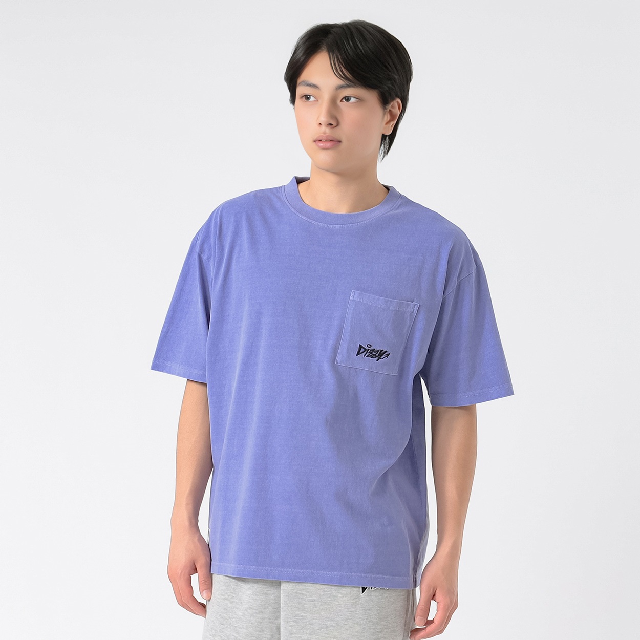 DIZZYピグメント半袖Tシャツ メンズ Doublefocus(ダブルフォーカス)(ウスムラサキ-M)