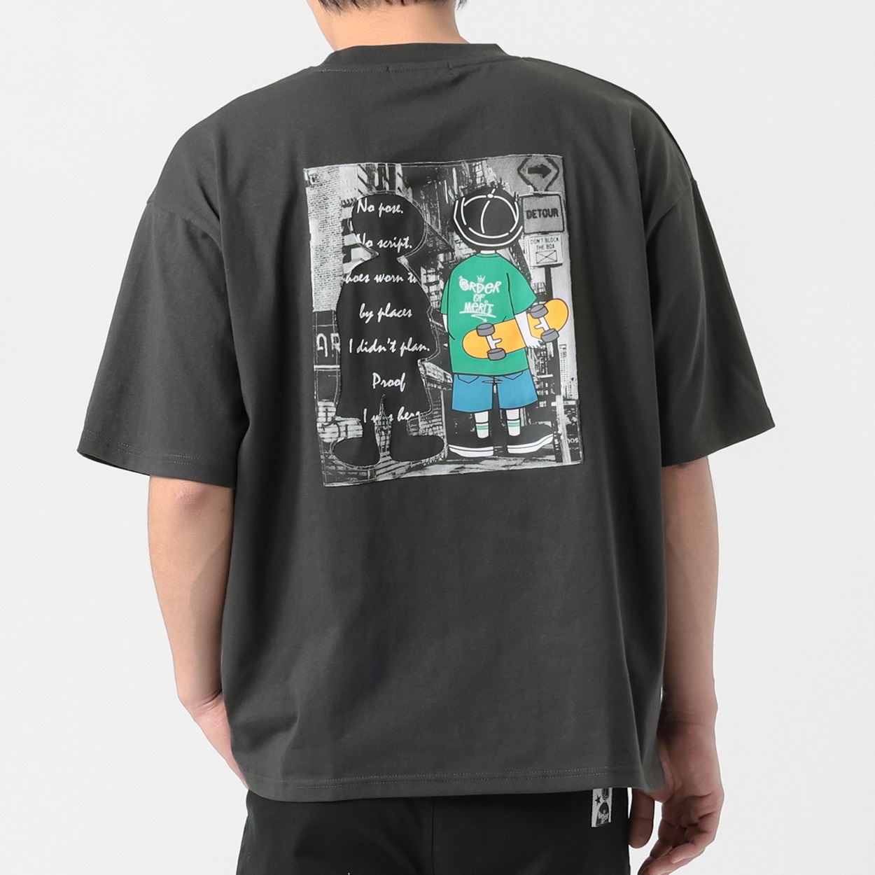DIZZYシルエット半袖Tシャツ メンズ Doublefocus(ダブルフォーカス)(チャコ－ルグレ－-M)