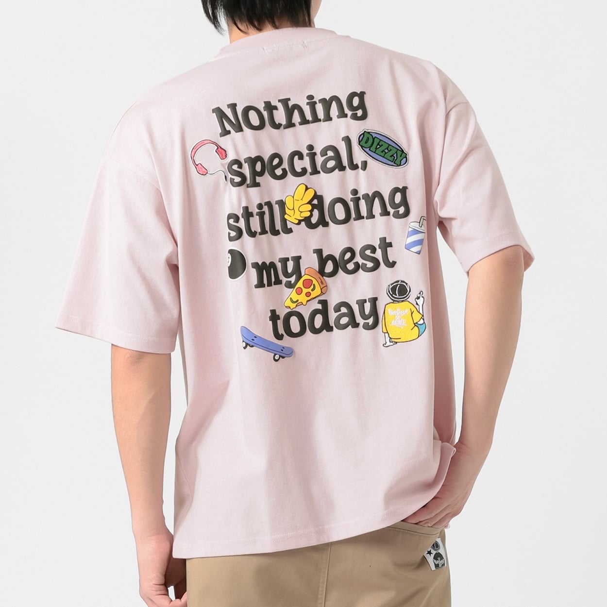 DIZZY英字ロゴ半袖Tシャツ メンズ Doublefocus(ダブルフォーカス)(ウスアカ-L)