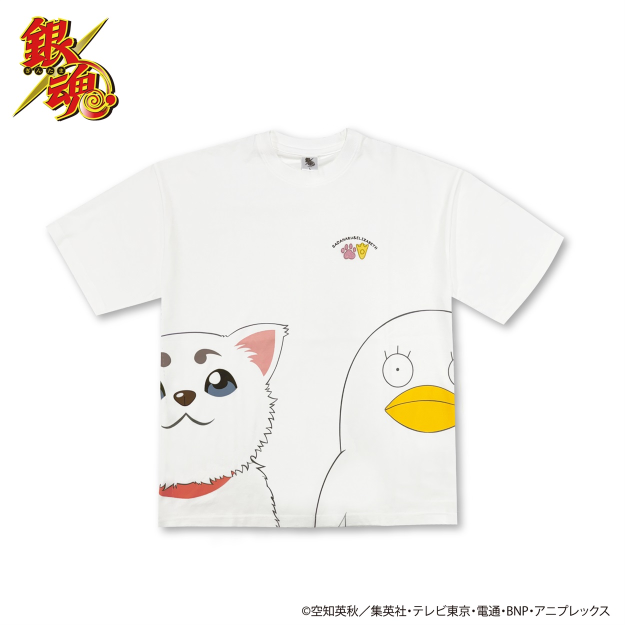 「定春＆エリザベス」半袖Tシャツ（TVアニメ『銀魂』） メンズ Doublefocus(ダブルフォーカス)(シロ-M)