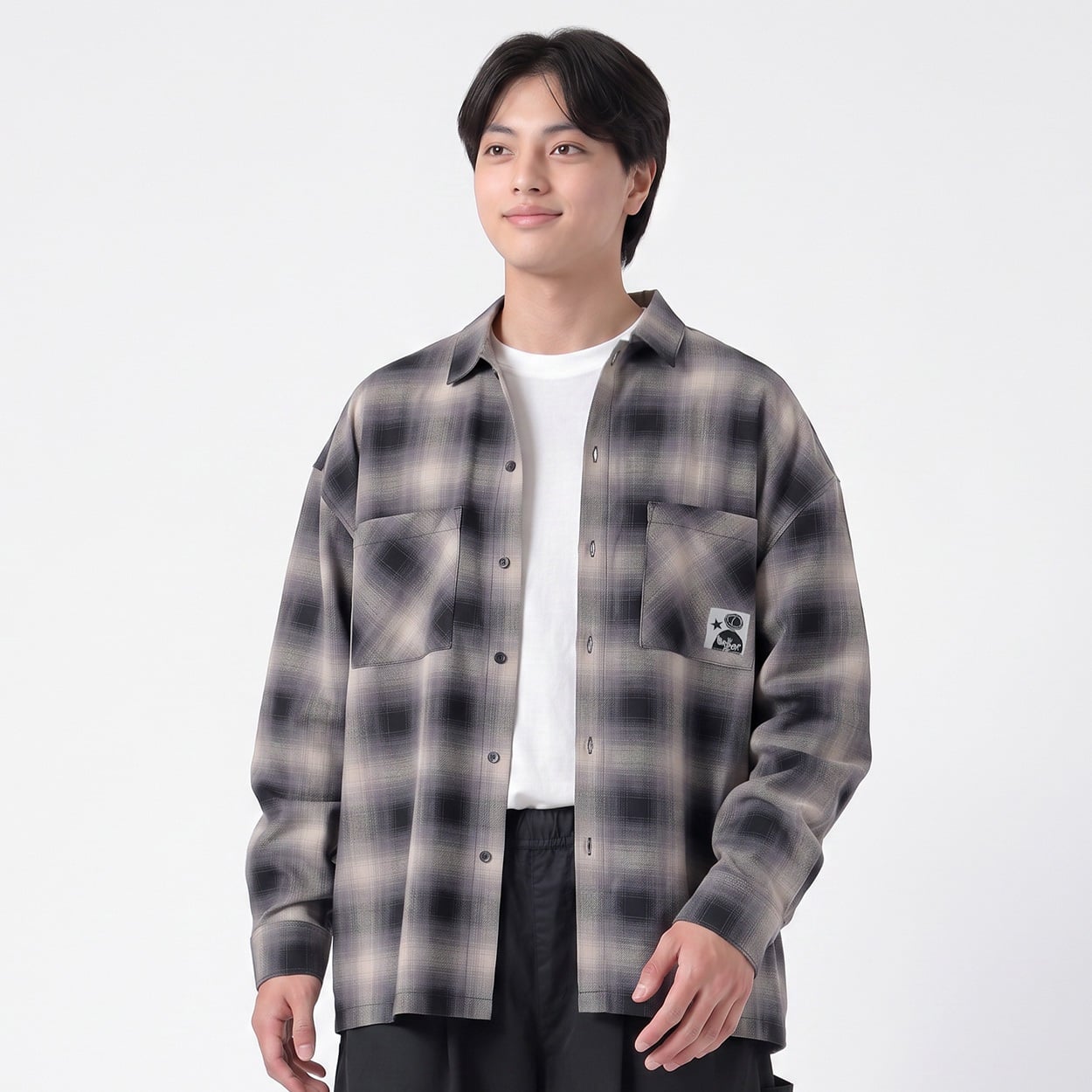 DIZZYオンブレCPOシャツ メンズ Doublefocus(ダブルフォーカス)(クロ-L)