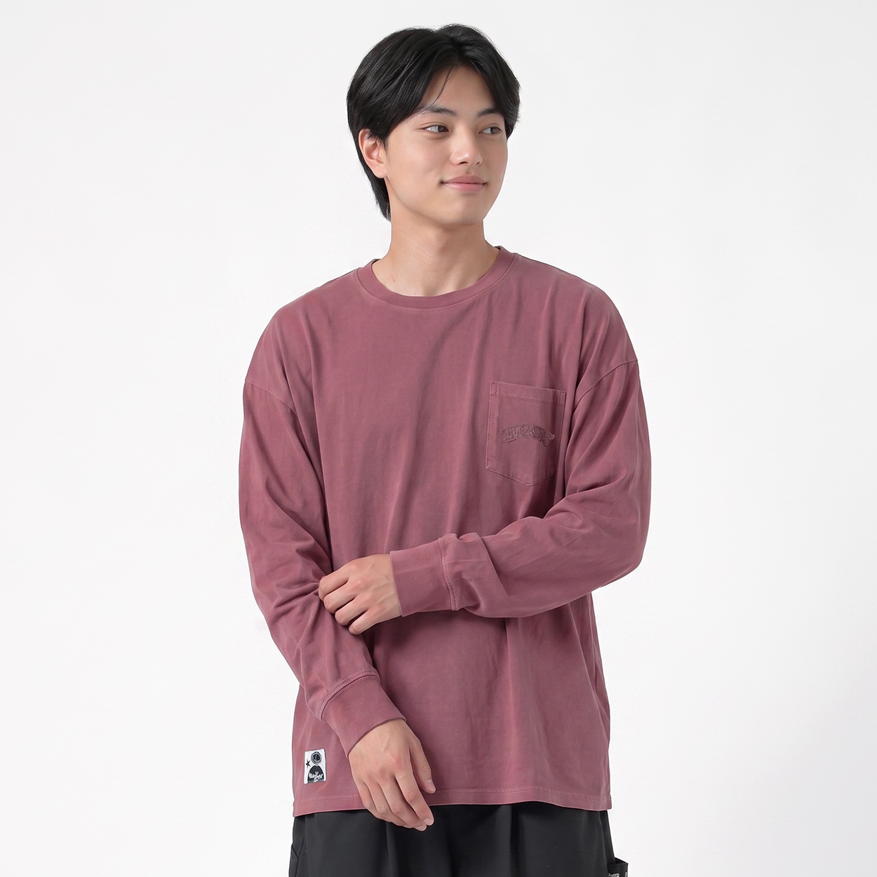 DIZZY OE長袖ピグメント加工T メンズ Doublefocus(ダブルフォーカス)(アカ-S)
