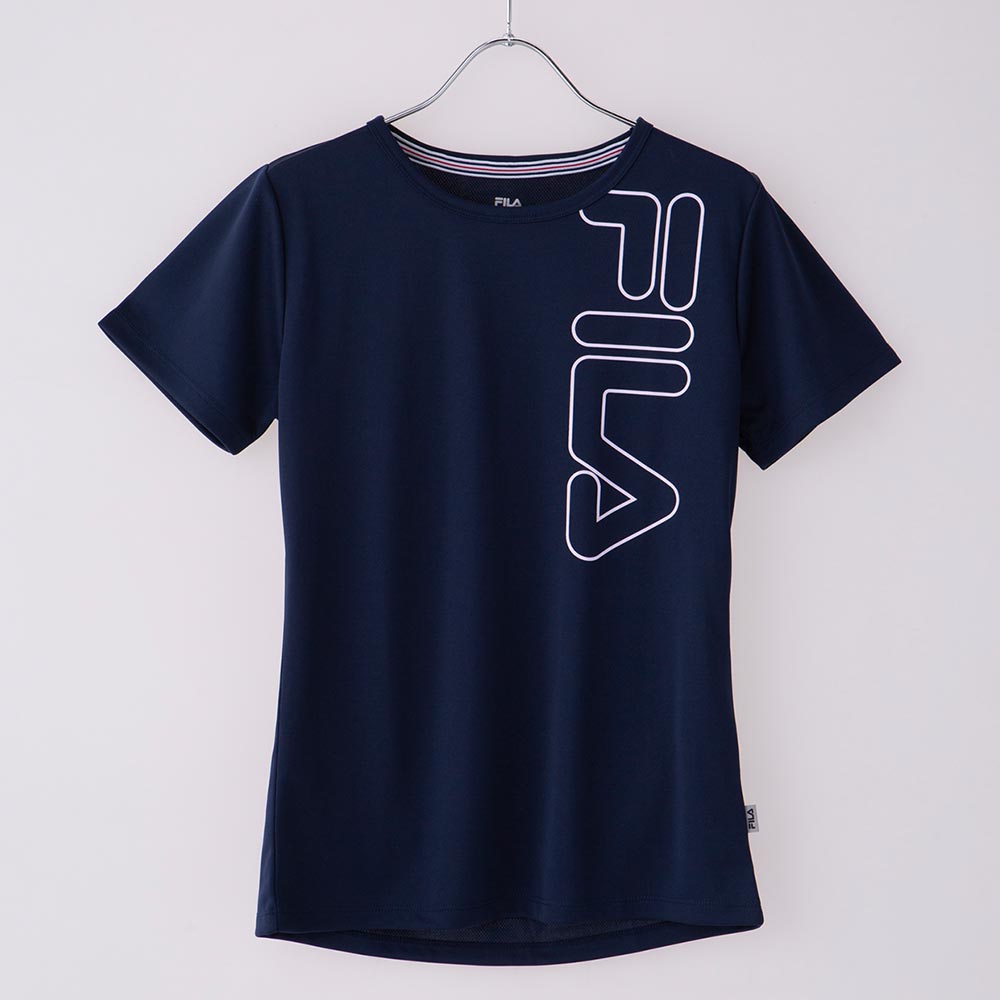 【美品】FILA ロゴ Tシャツとスコートセットアップ FILA(フィラ) スポーツTシャツ 縦ロゴプリント レディス