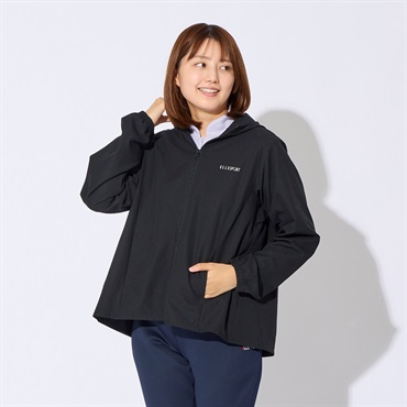 ELLE SPORT(エルスポーツ) 背中ギャザーフード付きジャケット 吸汗速乾 UV ストレッチ レディス(クロ-XL)